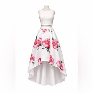 🌸 My Michelle Floral Lace & Satin High-Low Formal Set – Size 3